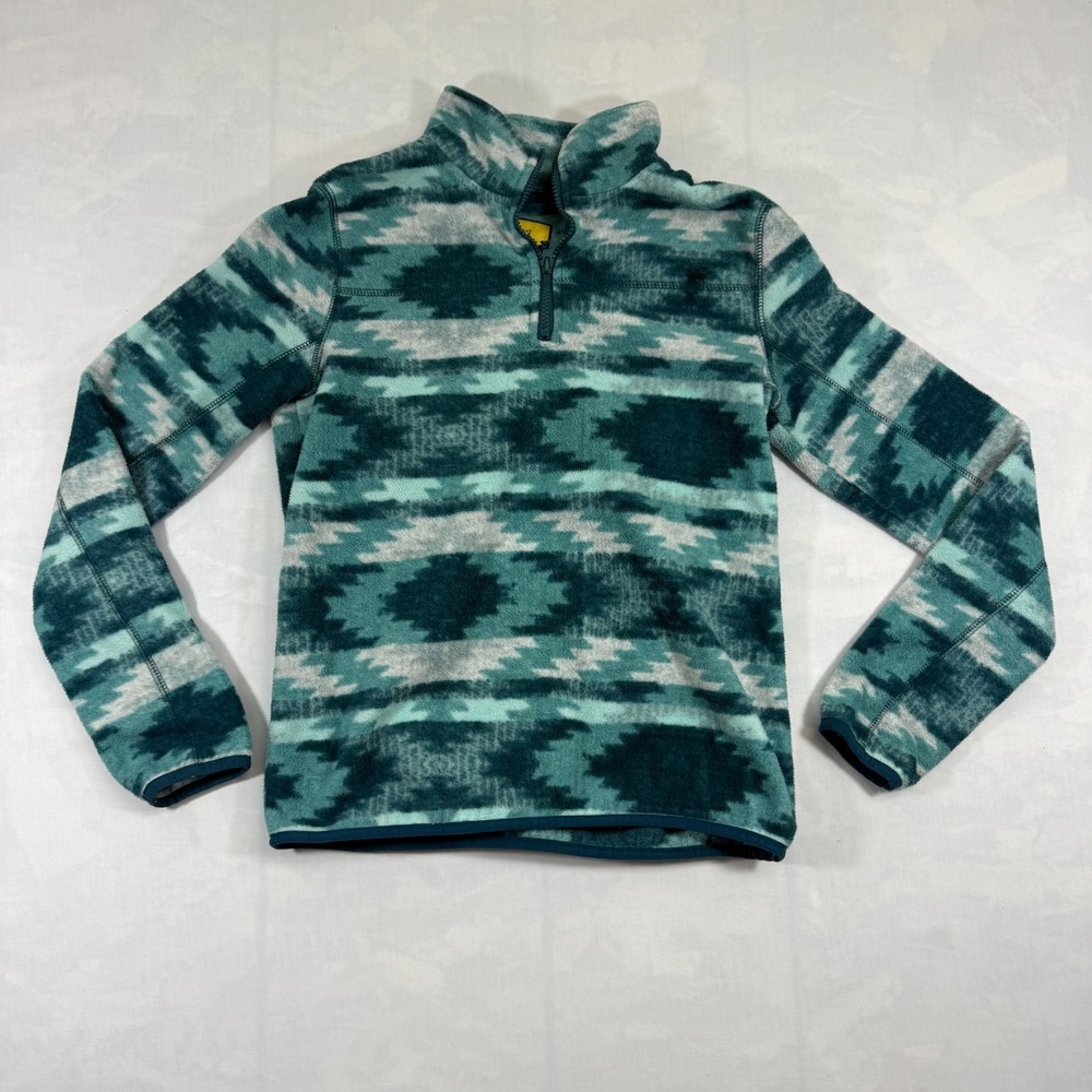 Prince & Fox Fleece 1/4 Zip Pullover Womens Small Green White Fair Isle Nordic